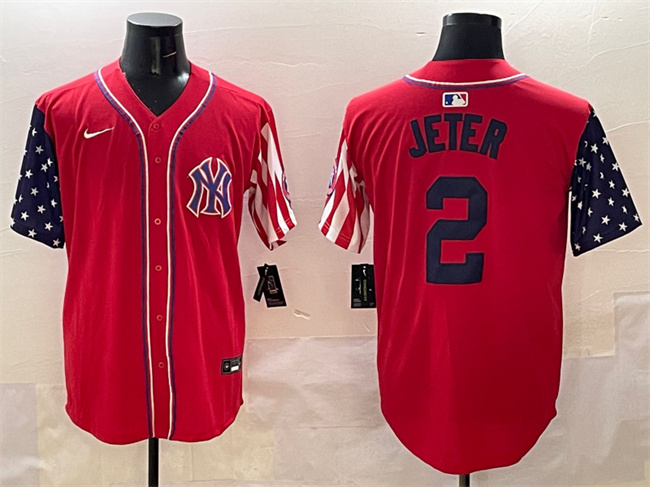 Men's Red New York Yankees #2 Derek Jeter American Style Limited Stitched Baseball Jersey